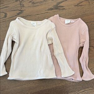 Zara Kids Ribbed Long Sleeve Tops - Cream & Dusty Pink 2-3T